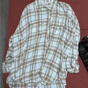 American Eagle Outfitters oversized Tan and Cream Plaid Shirt